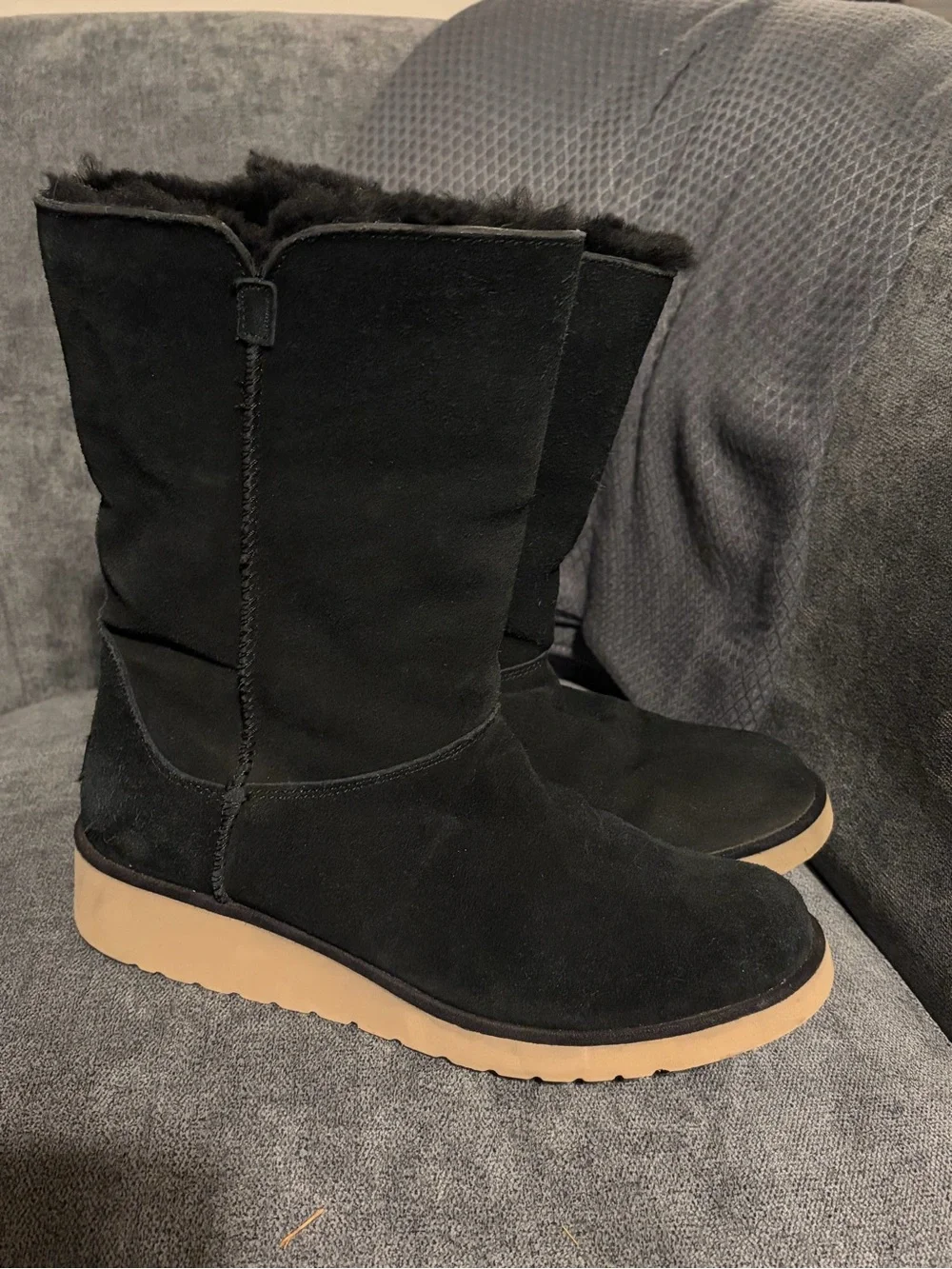 Koolaburra Black Suede Mid-Calf Winter Boots with Tan Sole